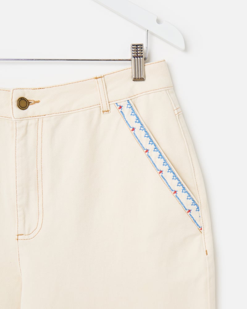 Ecru & Blue Stitch Cropped Wide Leg Jeans