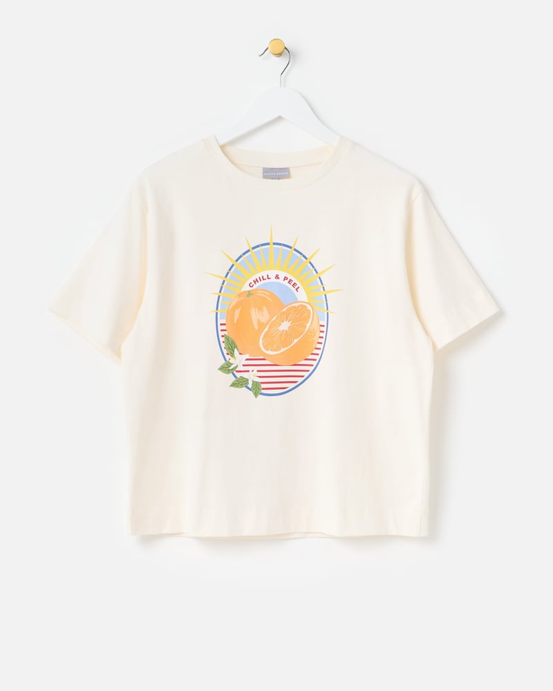 White Chill & Peel Orange Cotton Graphic T-Shirt