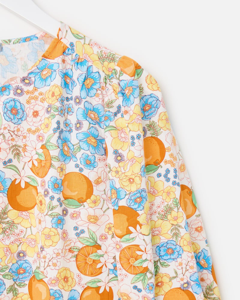 Blue Floral & Orange Print Peplum Blouse