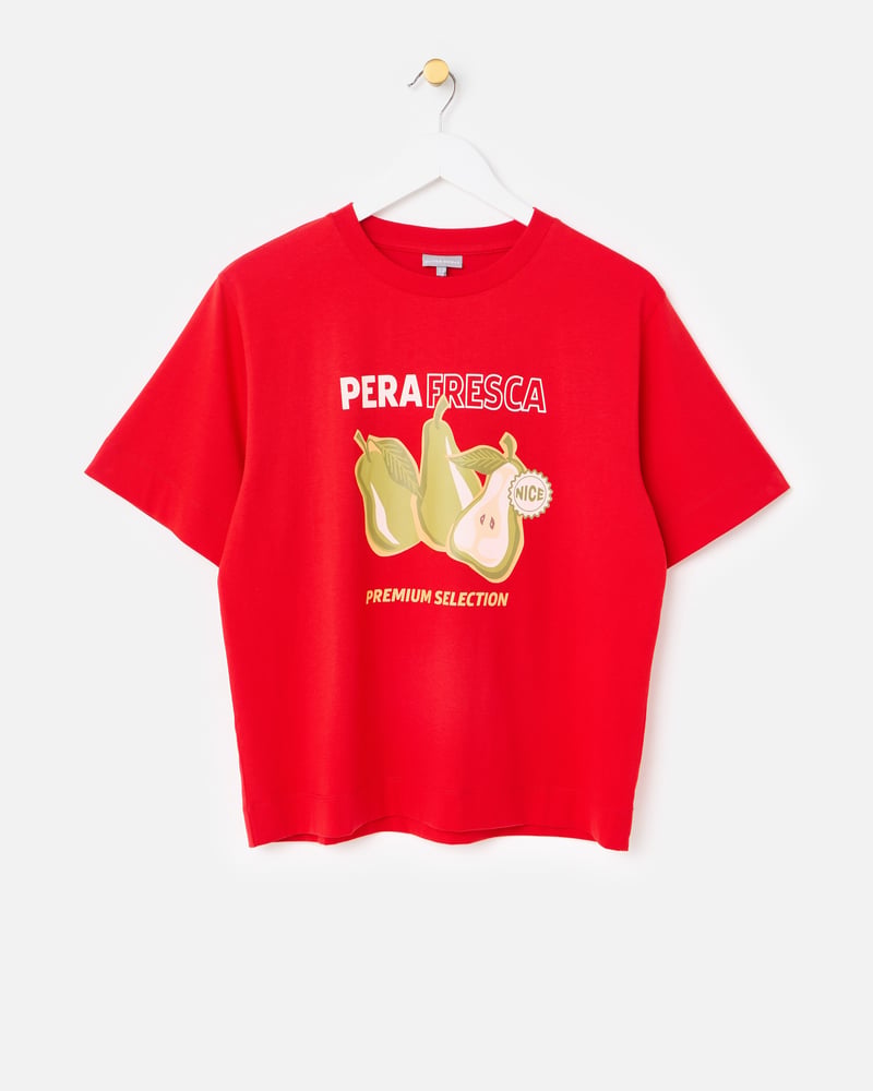 Red Pera Fresca Cotton Graphic T-Shirt