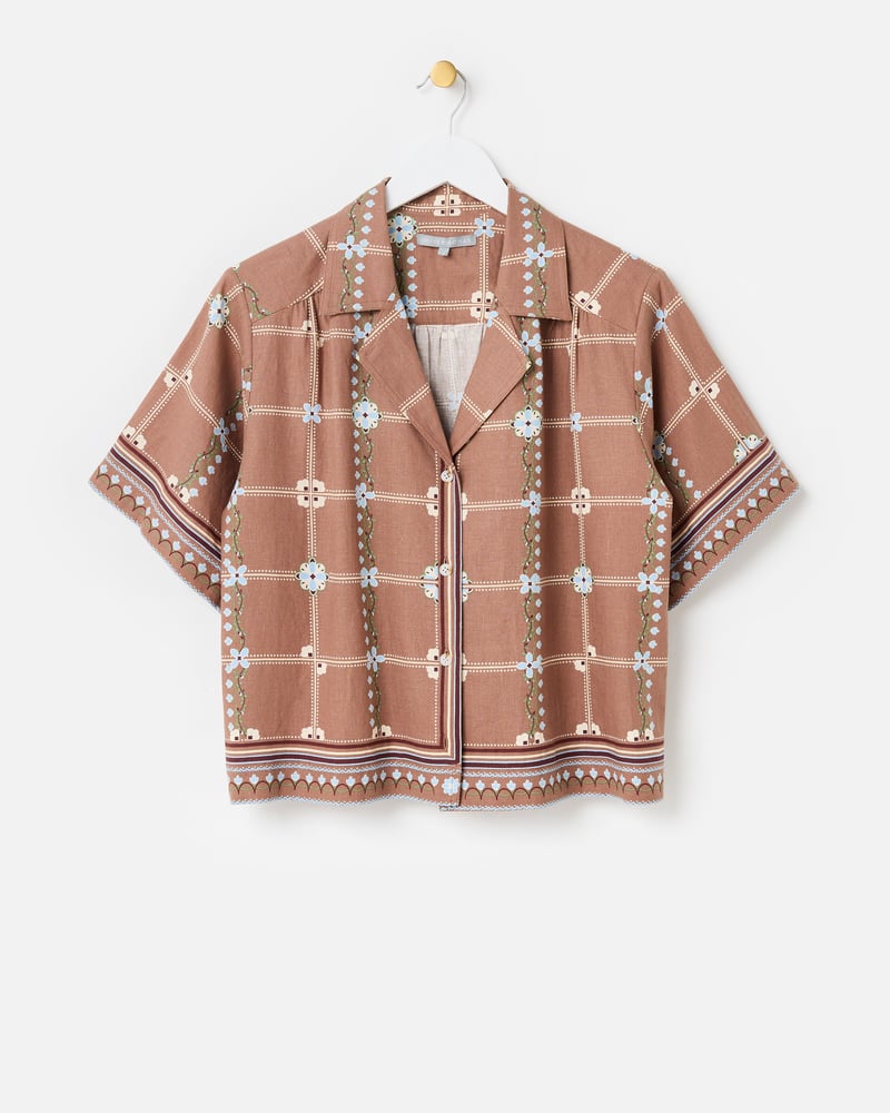 Brown Floral Print Short Sleeve Shirt