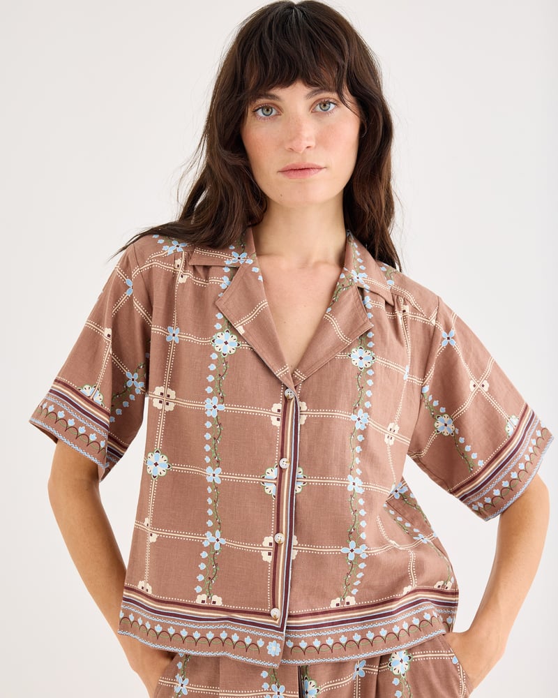 Brown Floral Print Short Sleeve Shirt