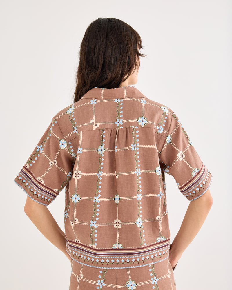 Brown Floral Print Short Sleeve Shirt