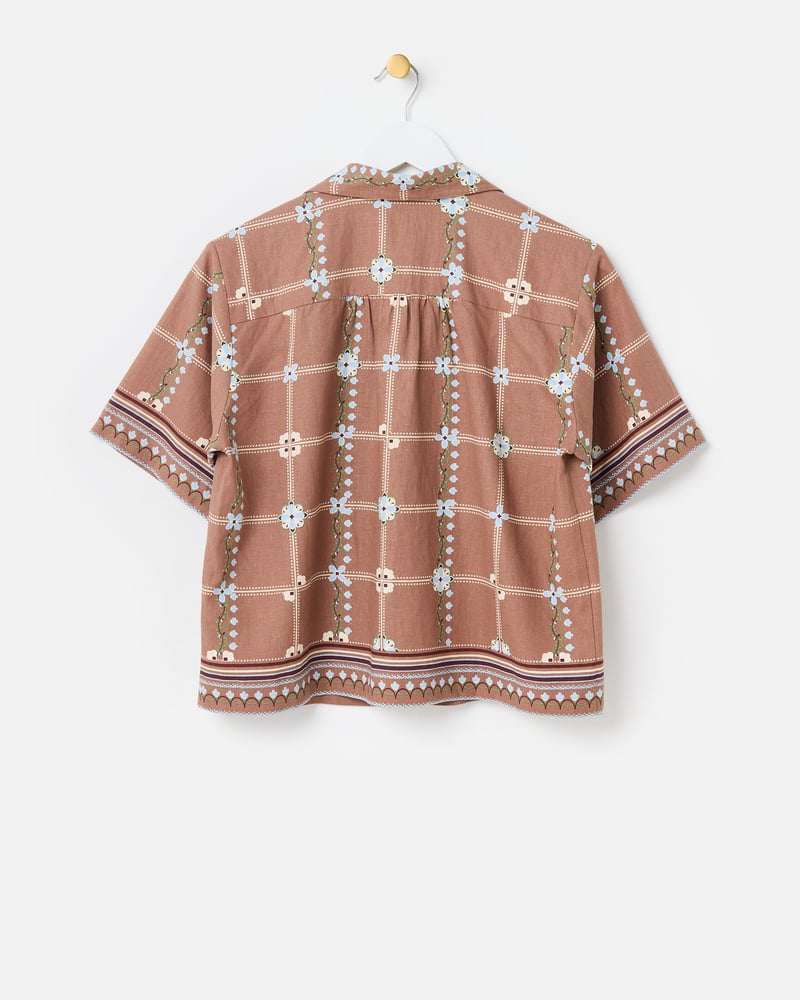Brown Floral Print Short Sleeve Shirt