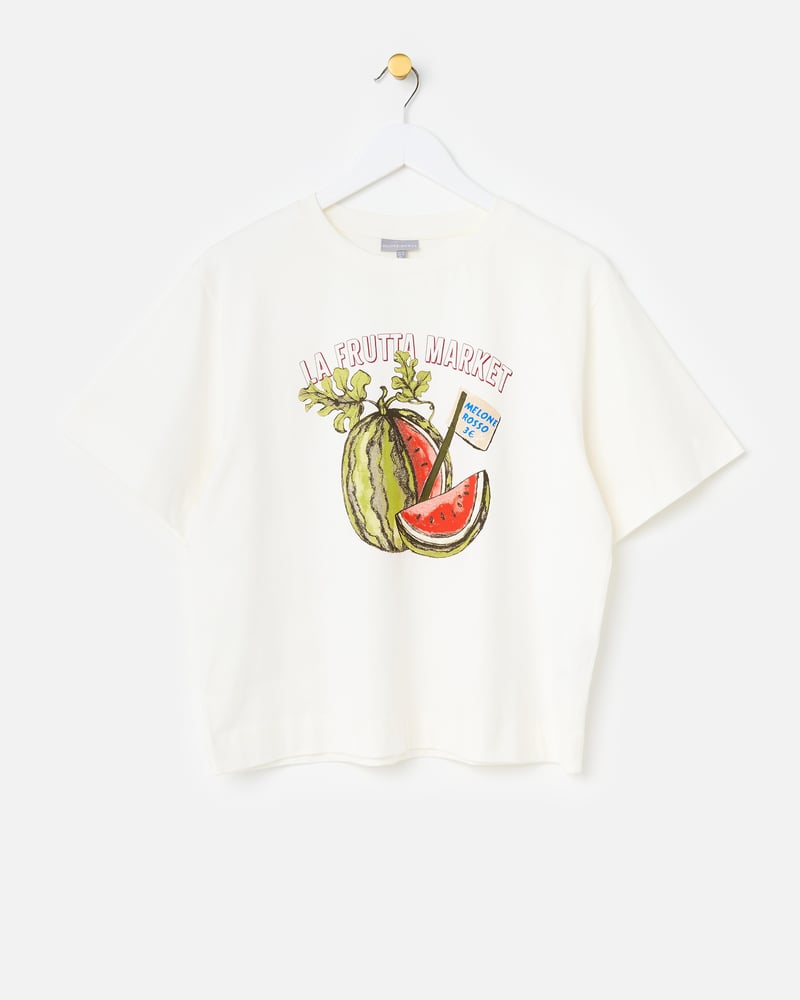 White La Frutta Market Cotton Graphic T-Shirt