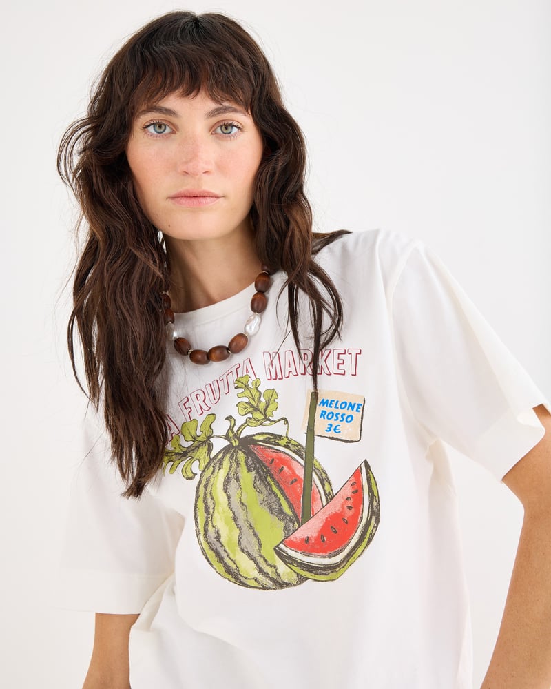 White La Frutta Market Cotton Graphic T-Shirt