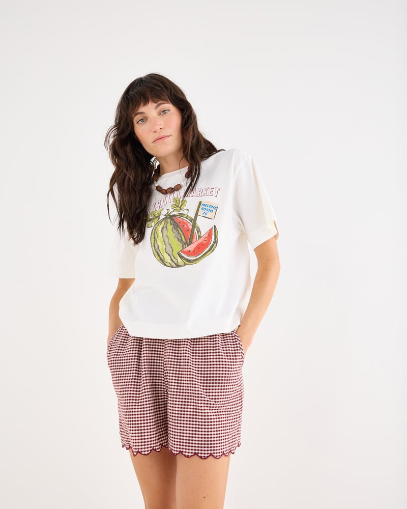 White La Frutta Market Cotton Graphic T-Shirt