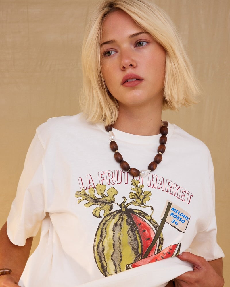White La Frutta Market Cotton Graphic T-Shirt