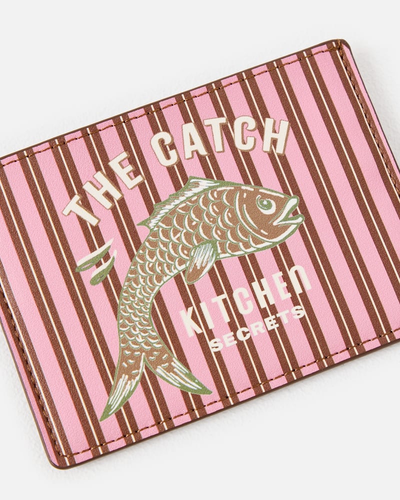 Pink & Brown Striped Fish Card Holder