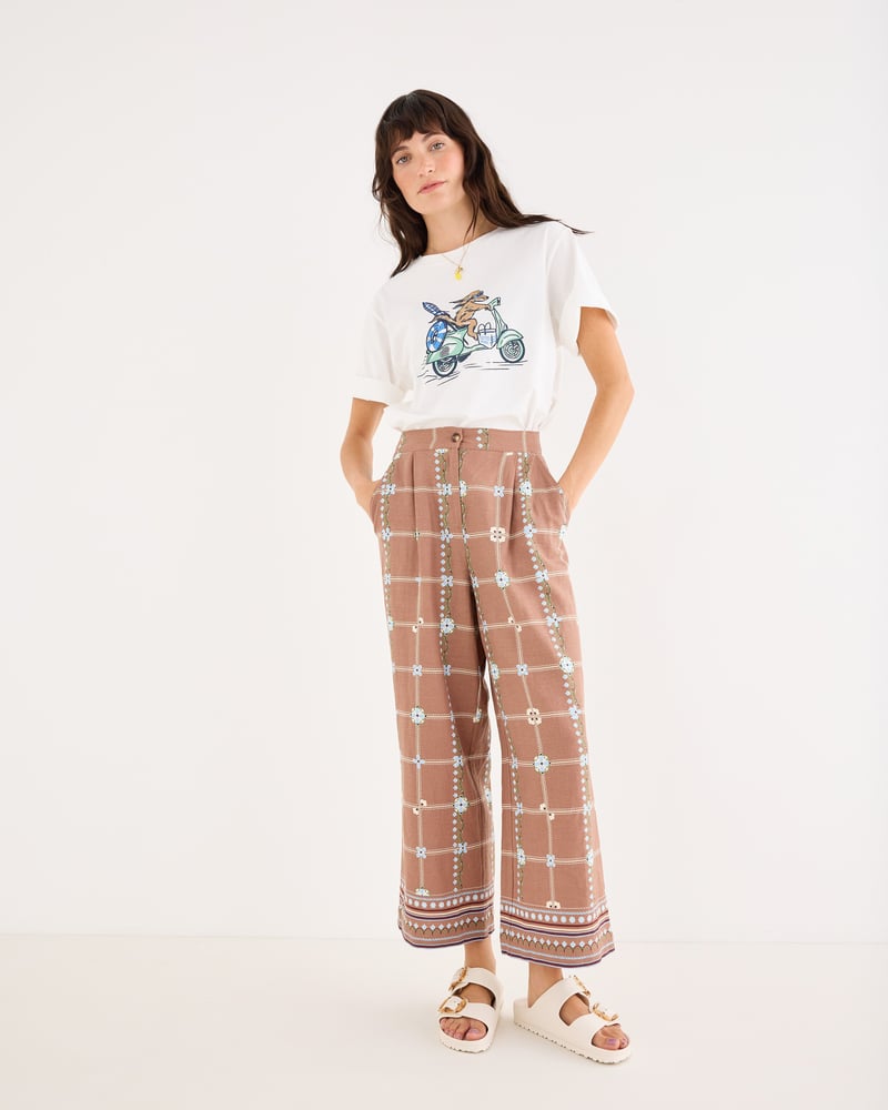 Brown Floral Print Cropped Wide Leg Trousers