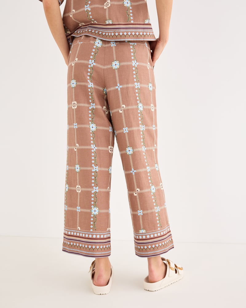 Brown Floral Print Cropped Wide Leg Trousers
