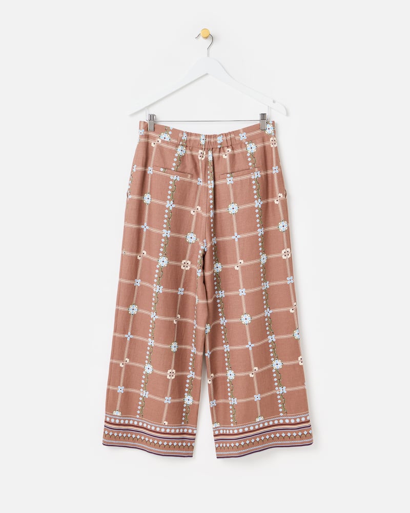 Brown Floral Print Cropped Wide Leg Trousers