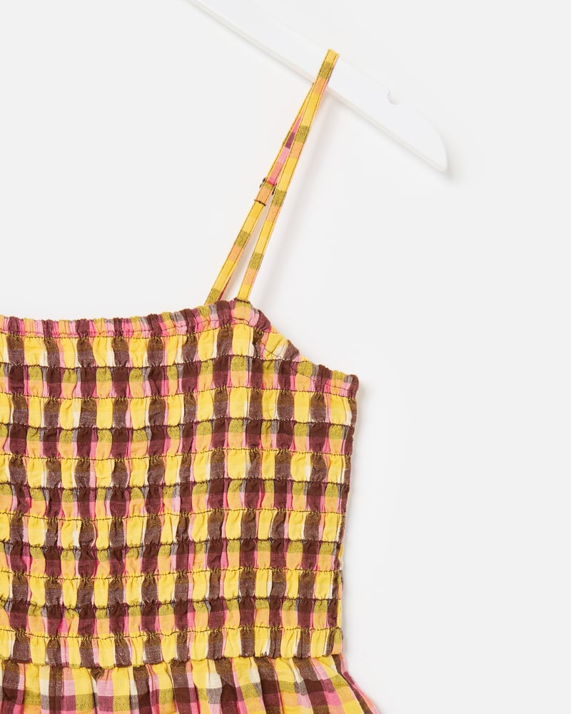 Yellow & Brown Checked Strappy Cropped Jumpsuit