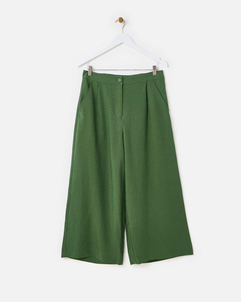 Dark Green Cropped Wide Leg Trousers