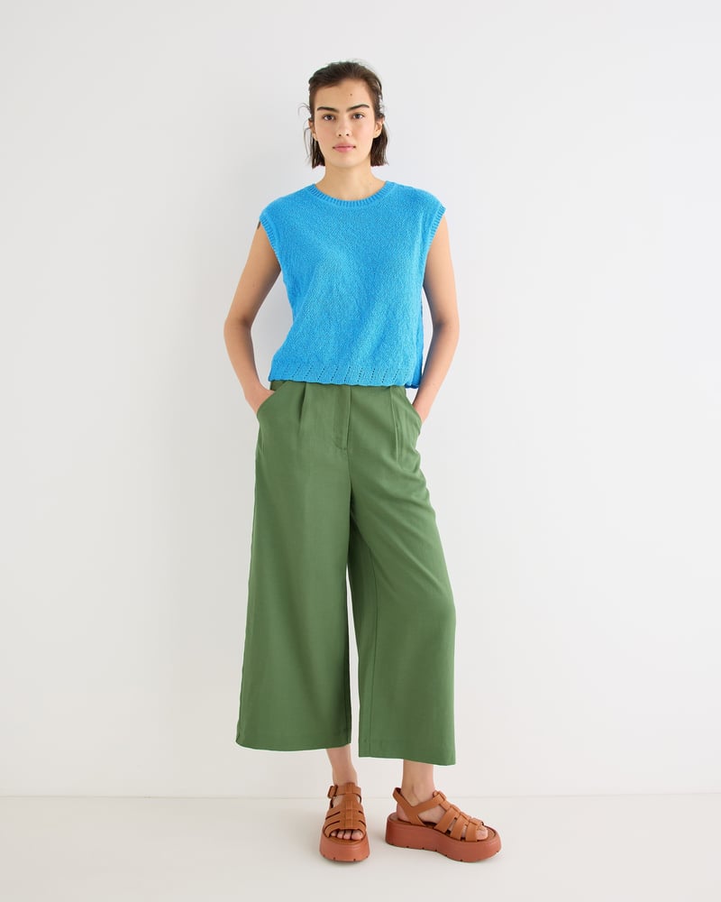 Dark Green Cropped Wide Leg Trousers