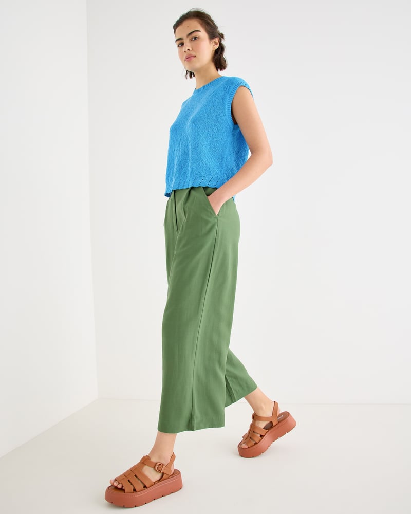 Dark Green Cropped Wide Leg Trousers