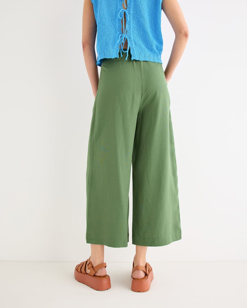 Dark Green Cropped Wide Leg Trousers