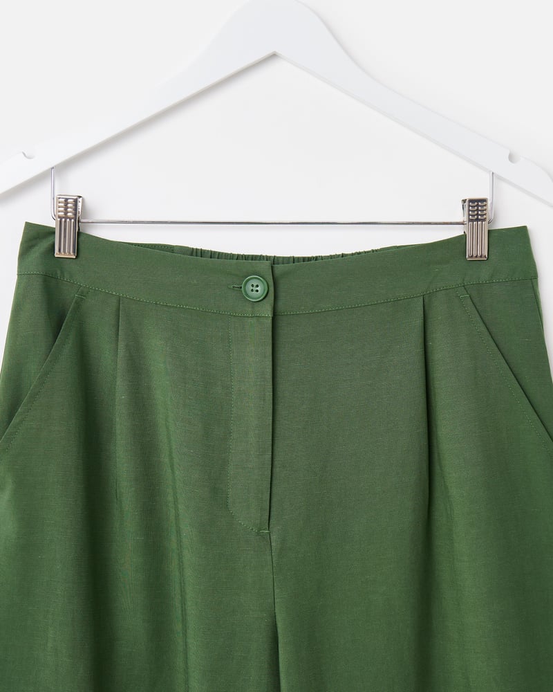 Dark Green Cropped Wide Leg Trousers