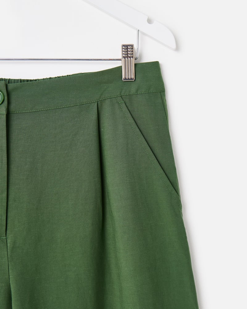 Dark Green Cropped Wide Leg Trousers