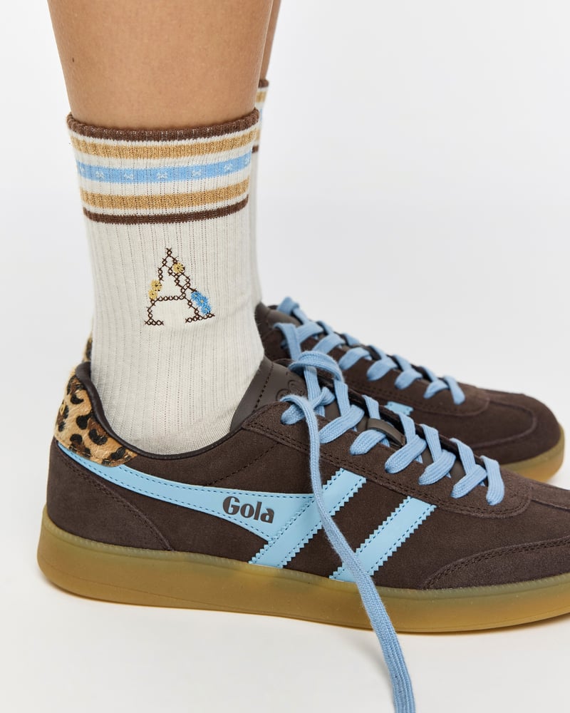 Cream & Brown Cross Stitch Alphabet Initial Ankle Socks