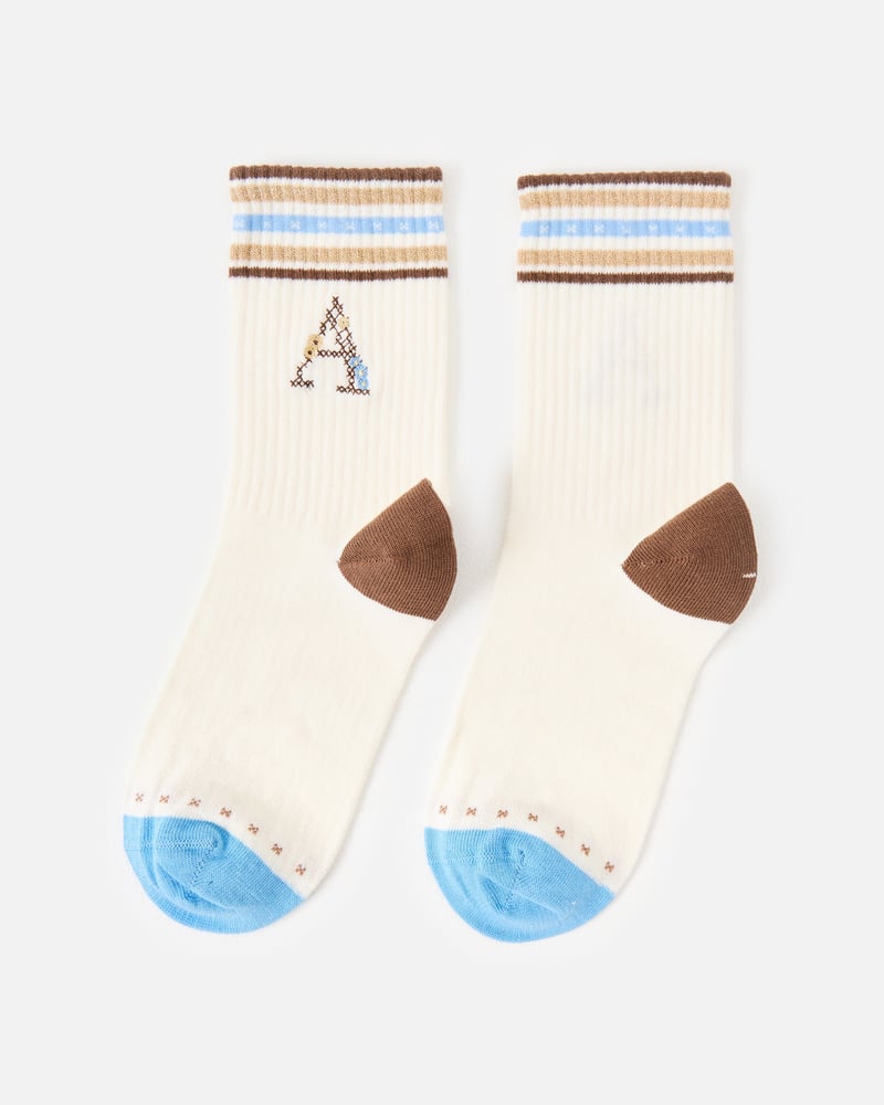 Cream & Brown Cross Stitch Alphabet Initial Ankle Socks