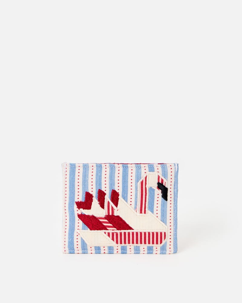 Blue & Red Striped Swan Card Holder