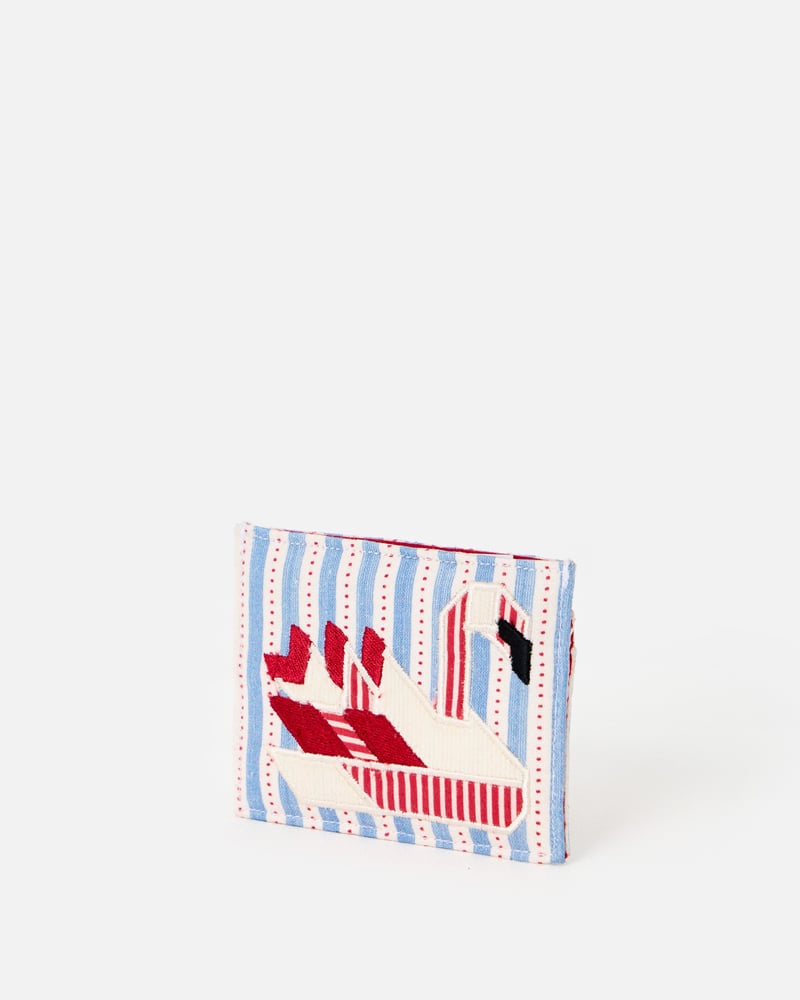 Blue & Red Striped Swan Card Holder
