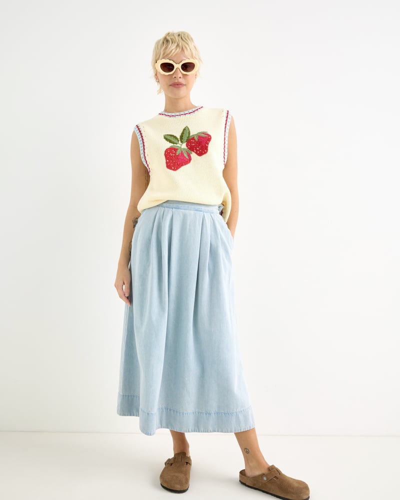 Light Blue Denim Midi Skirt