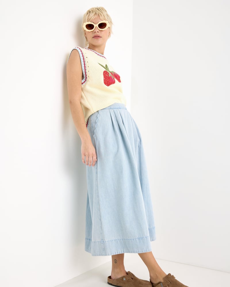 Light Blue Denim Midi Skirt