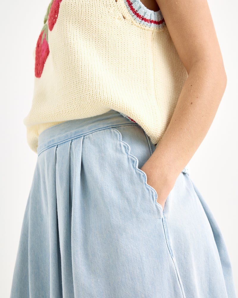 Light Blue Denim Midi Skirt