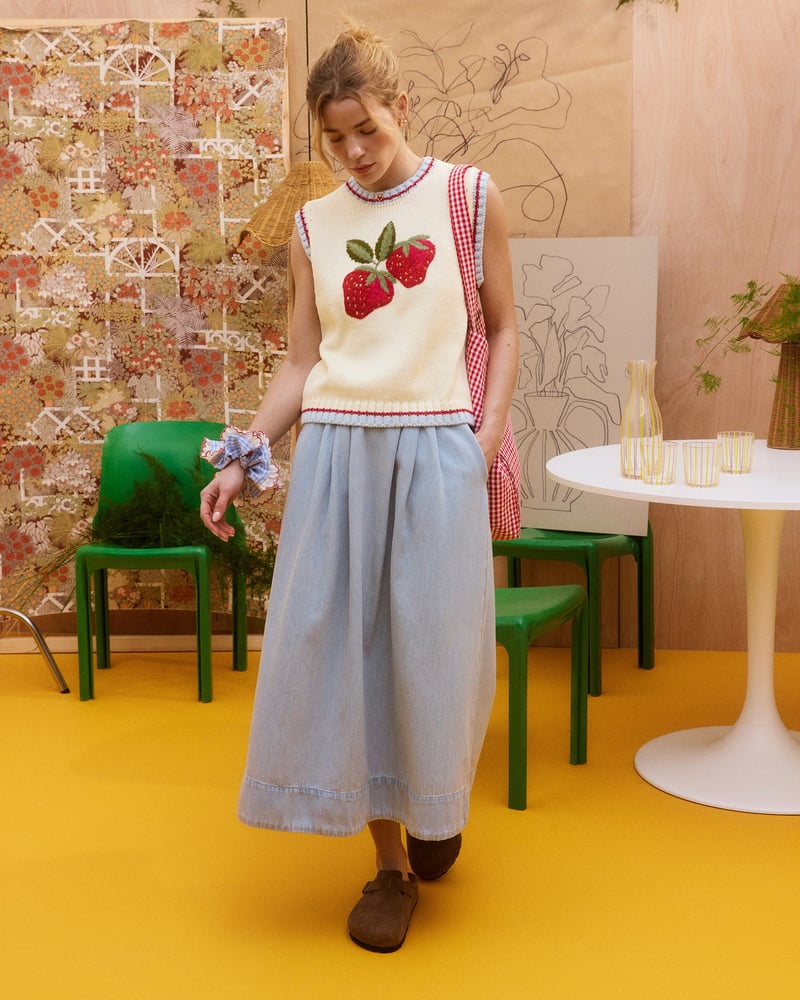 Light Blue Denim Midi Skirt