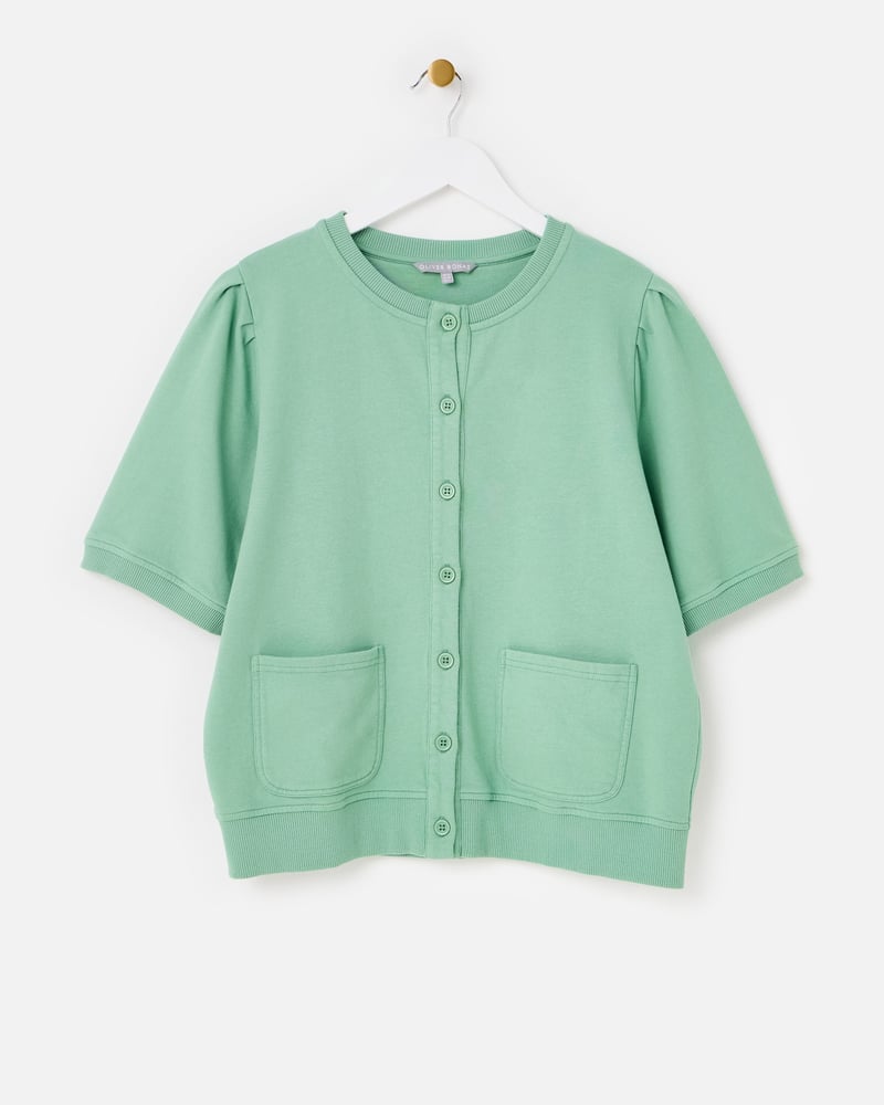 Sage Green Button Up Short Sleeve Sweatshirt