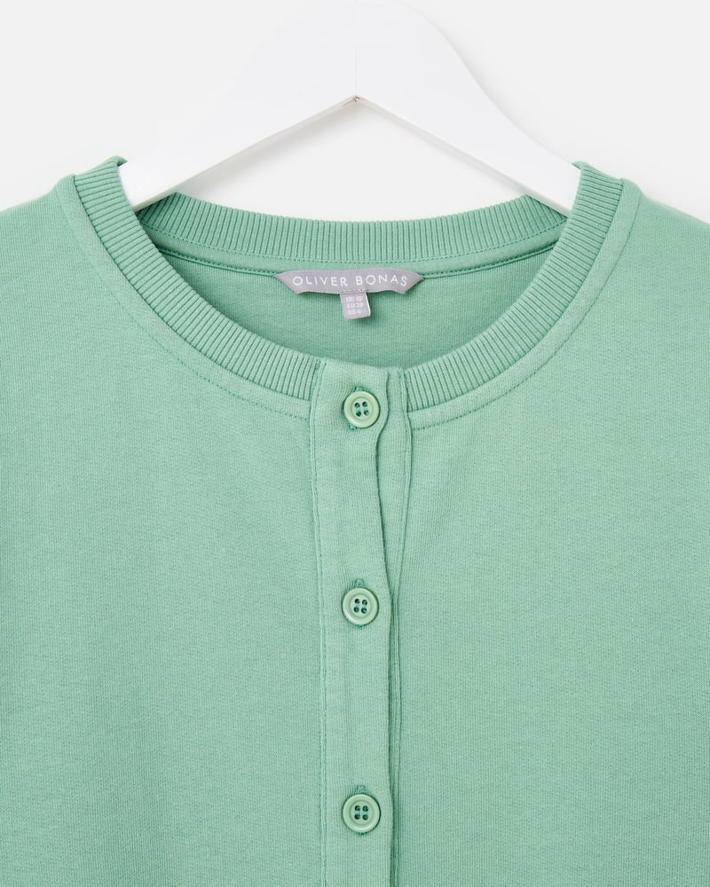 Sage Green Button Up Short Sleeve Sweatshirt