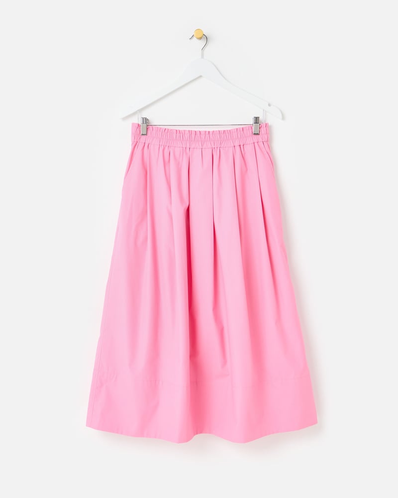 Pink Poplin Elasticated Waist Midi Skirt