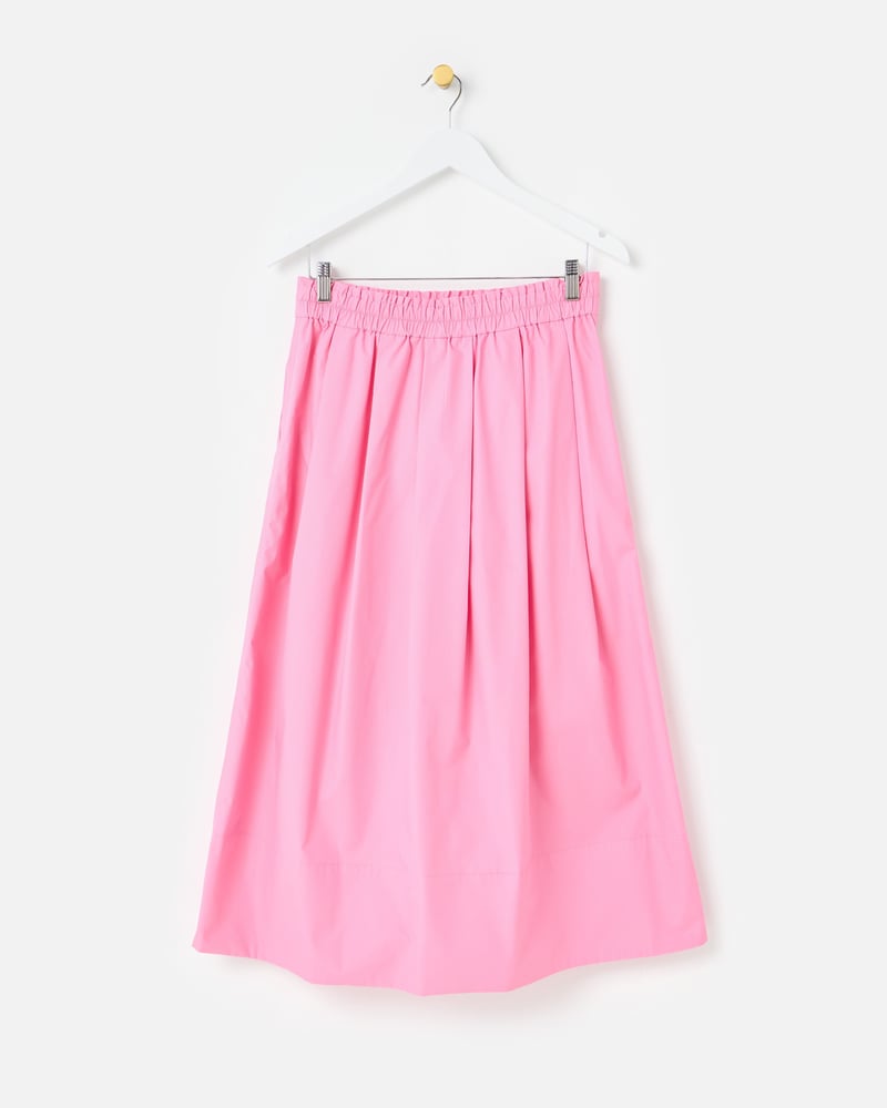 Pink Poplin Elasticated Waist Midi Skirt