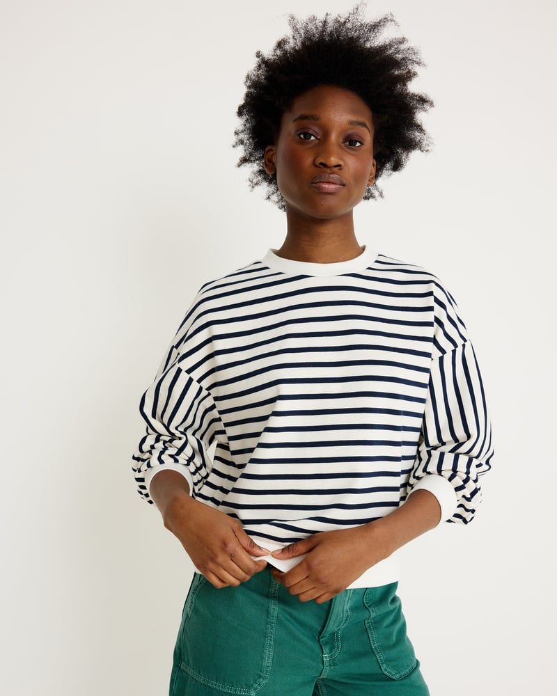 White & Navy Blue Striped Sweatshirt