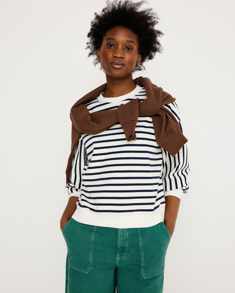 White & Navy Blue Striped Sweatshirt