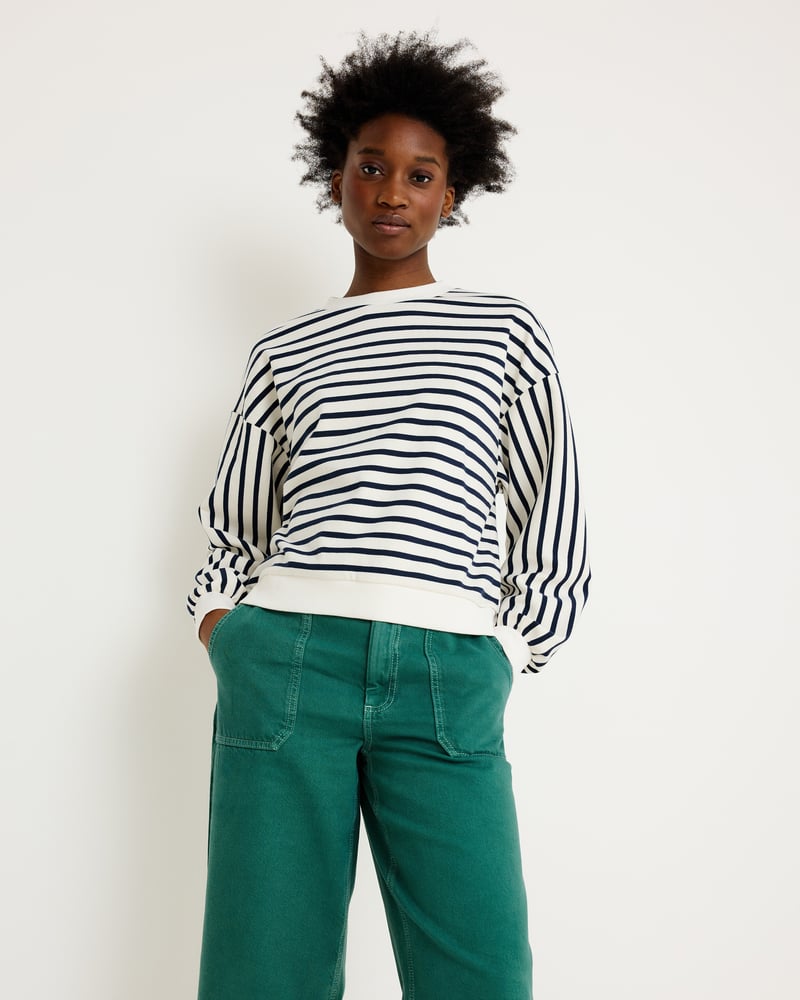 White & Navy Blue Striped Sweatshirt