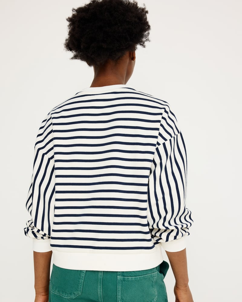 White & Navy Blue Striped Sweatshirt