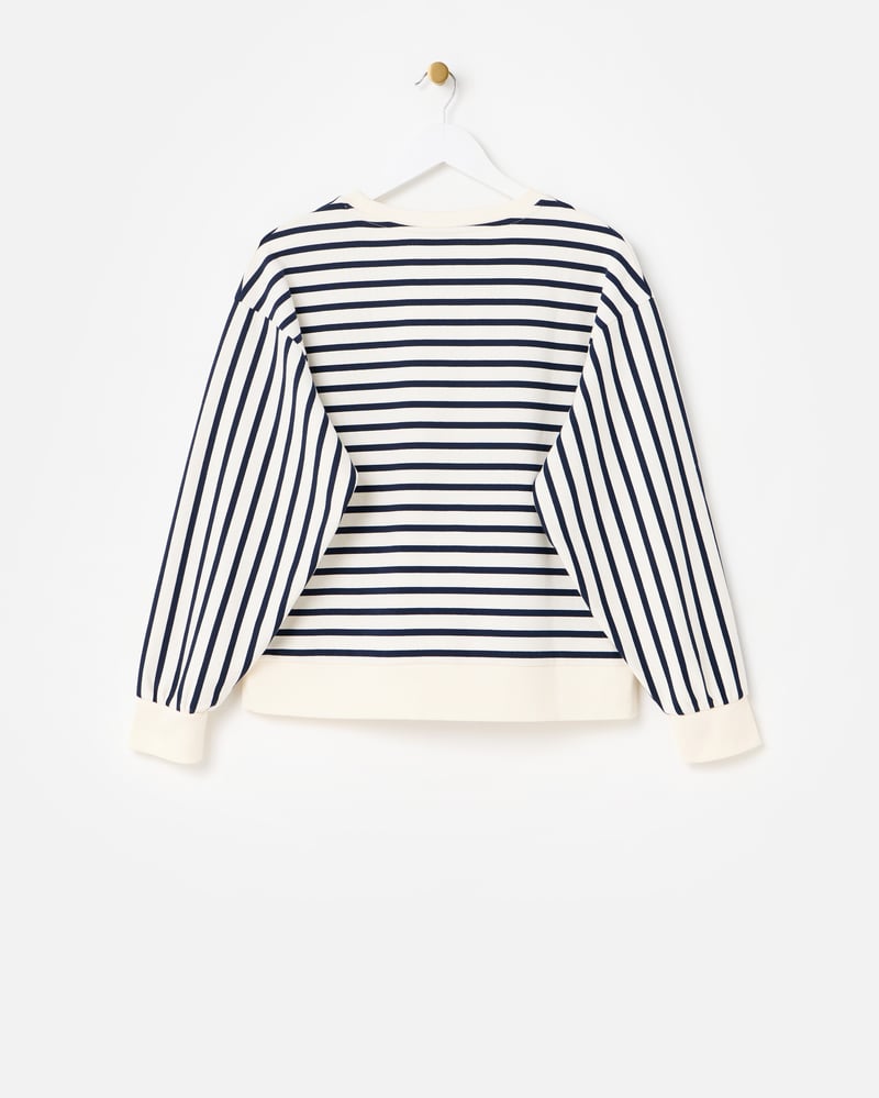 White & Navy Blue Striped Sweatshirt