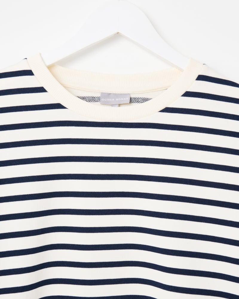 White & Navy Blue Striped Sweatshirt