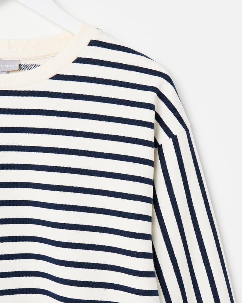 White & Navy Blue Striped Sweatshirt