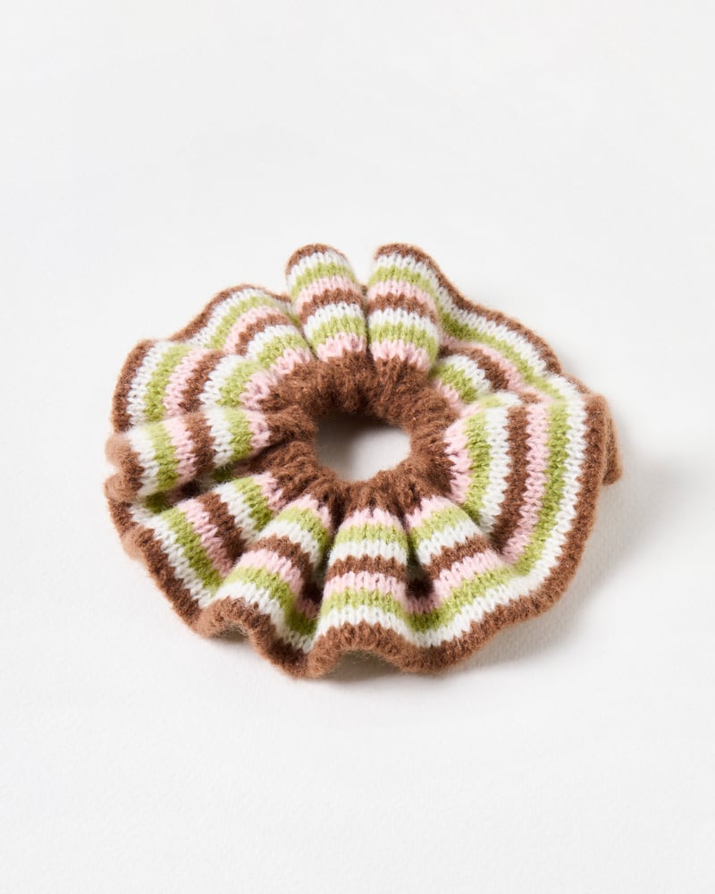 Ingrid Brown, Pink & Green Striped Knitted Scrunchie