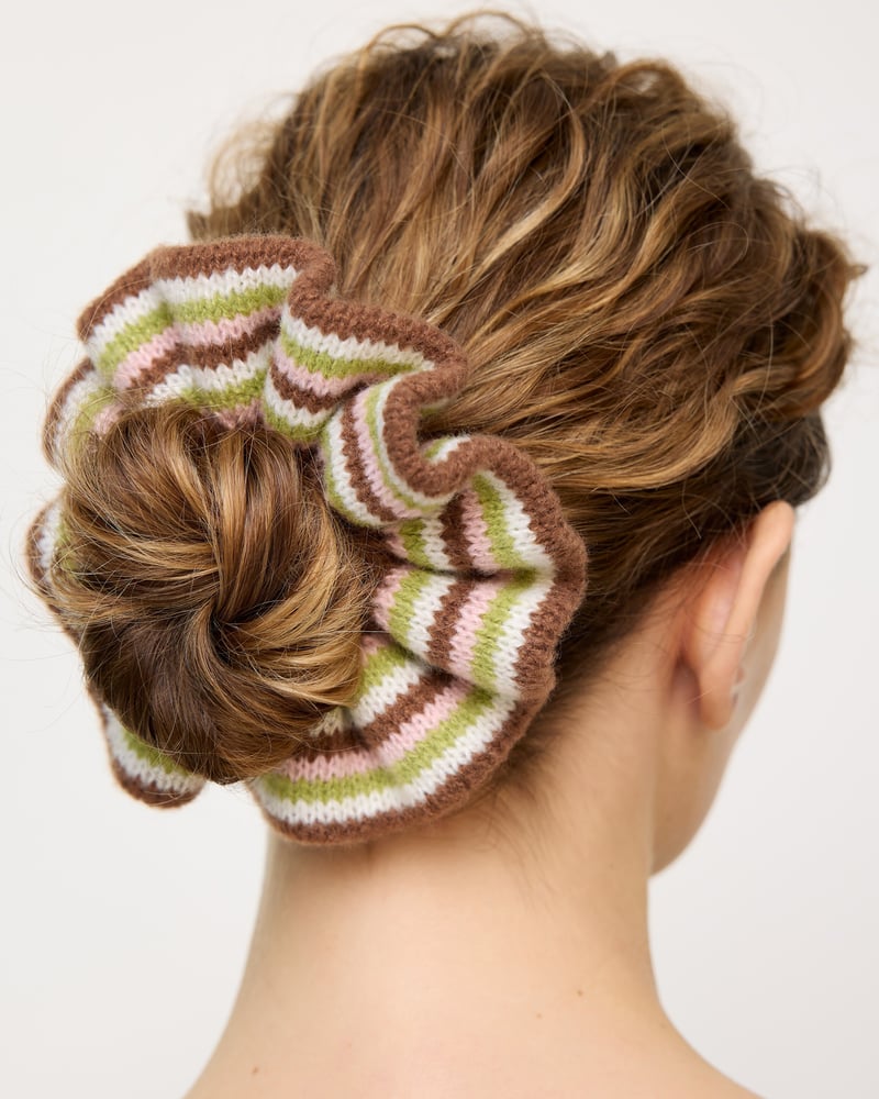 Ingrid Brown, Pink & Green Striped Knitted Scrunchie