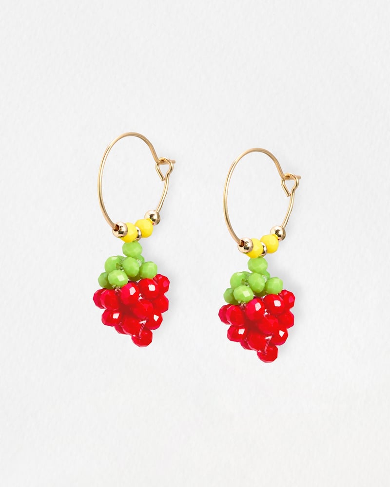 Suzy Strawberry Charm Drop Hoop Earrings