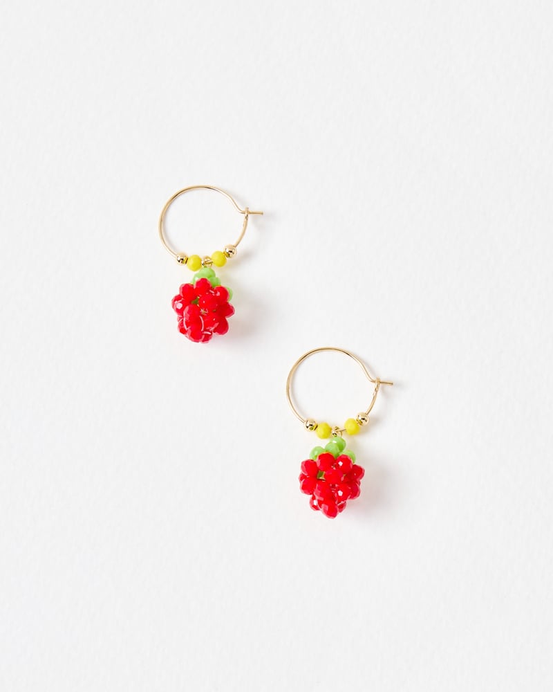 Suzy Strawberry Charm Drop Hoop Earrings