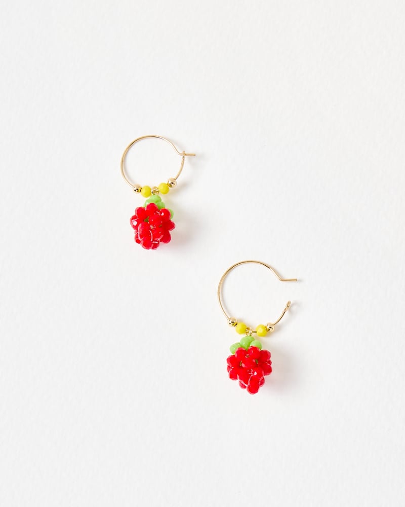 Suzy Strawberry Charm Drop Hoop Earrings