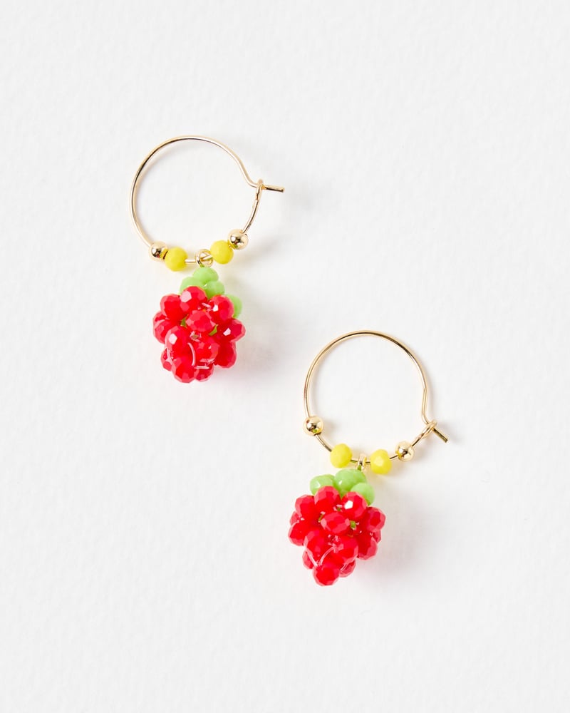 Suzy Strawberry Charm Drop Hoop Earrings