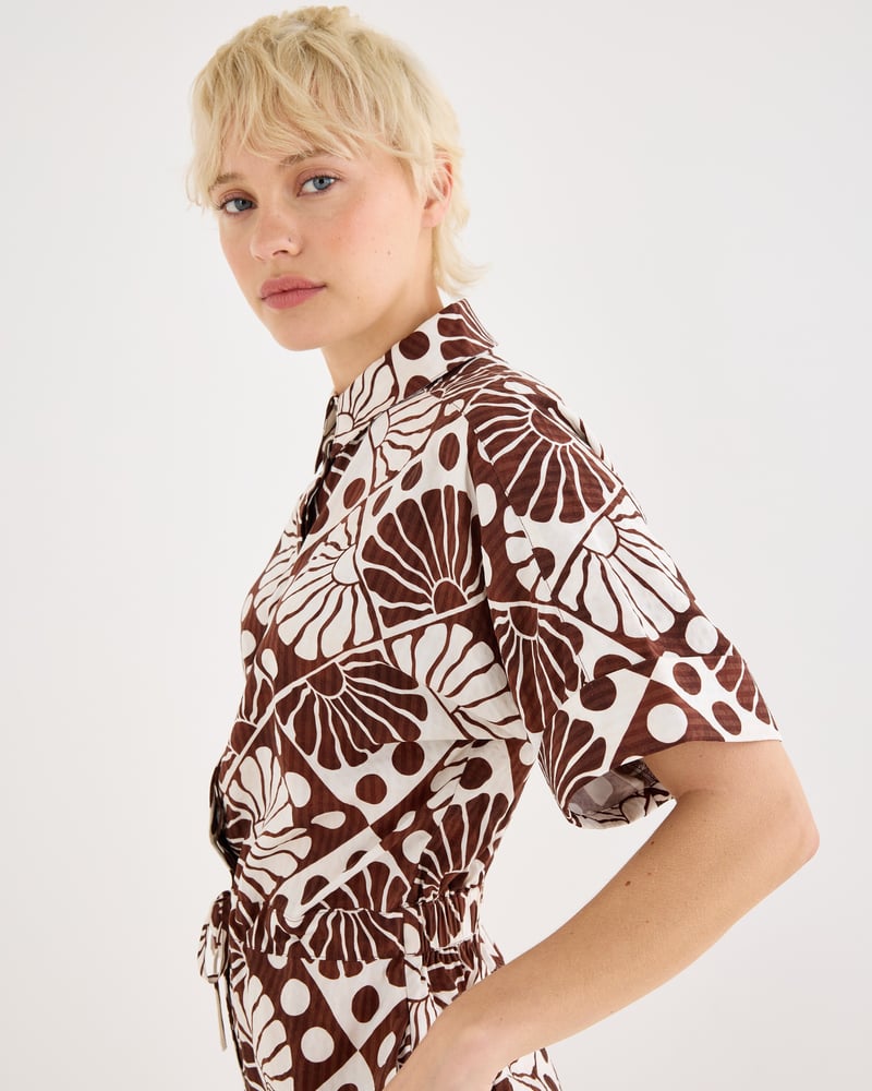 Chocolate Brown & White Sun Print Short Sleeve Playsuit
