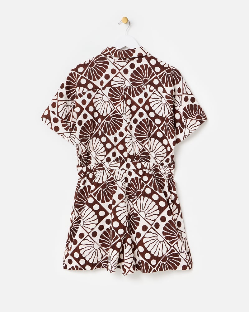 Chocolate Brown & White Sun Print Short Sleeve Playsuit